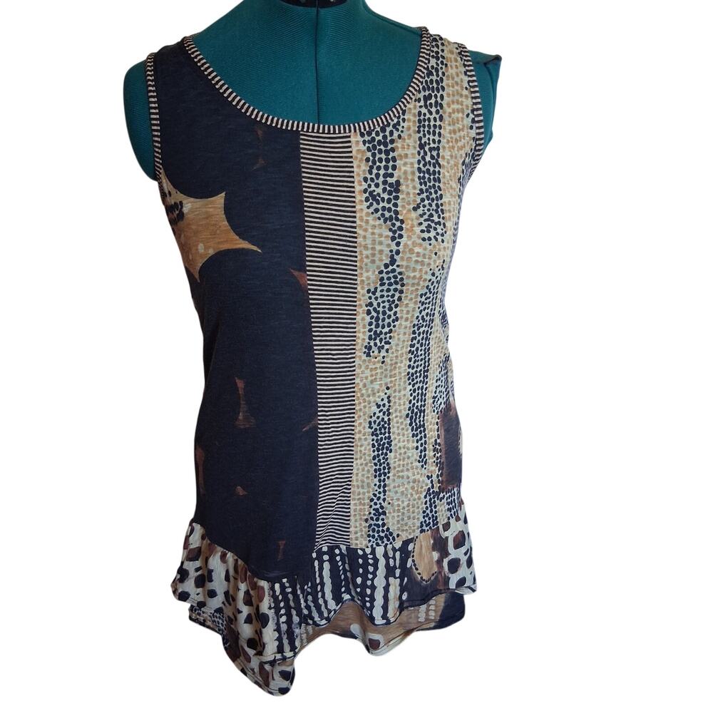 Lior Paris Abstract Patchwork Sleeveless Ruffle Hem Tunic Art to Wear